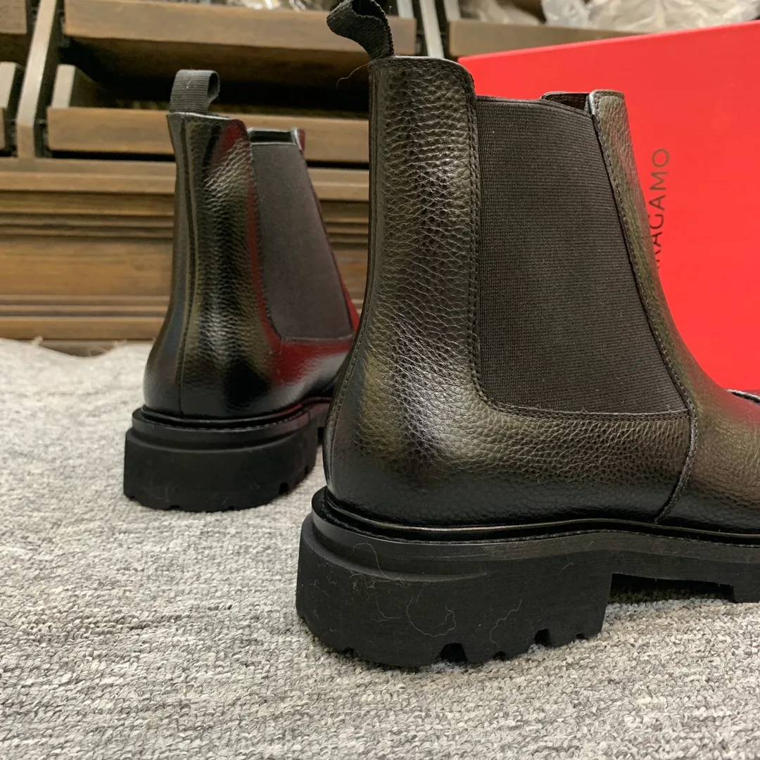 Men's shoes 💰960 🎁🎁🎁😈[Ferragamo] Men's high-top boots, the latest hot style, 1:1 original purchase quality, top quality, imported cowhide for the uppers, imported cowhide for the lining and feet, with original lightweight foam outsole, matching code 39-44, (38, 45 custom-made, non-refundable)